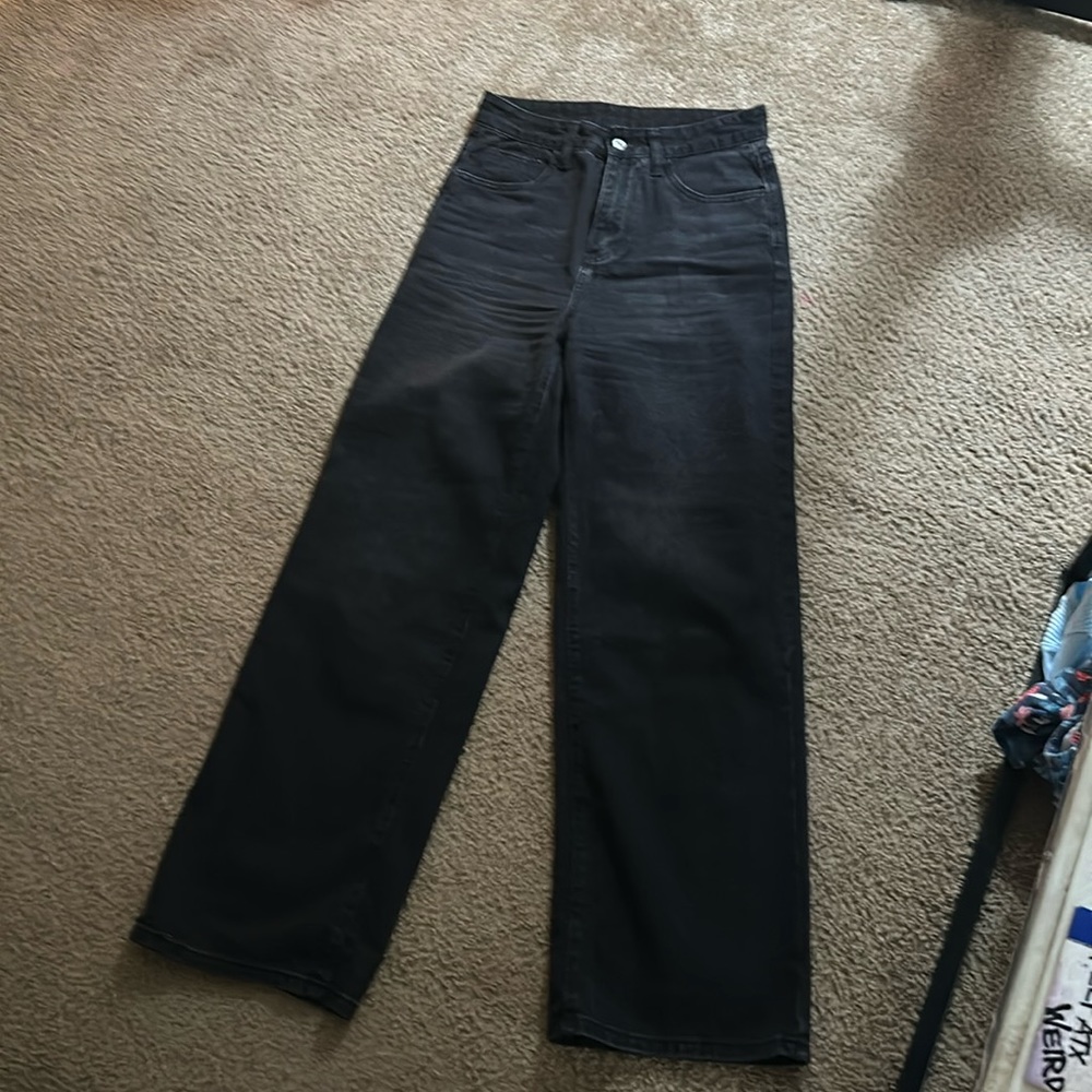 Black faded high rise denim “boyfriend “ jeans